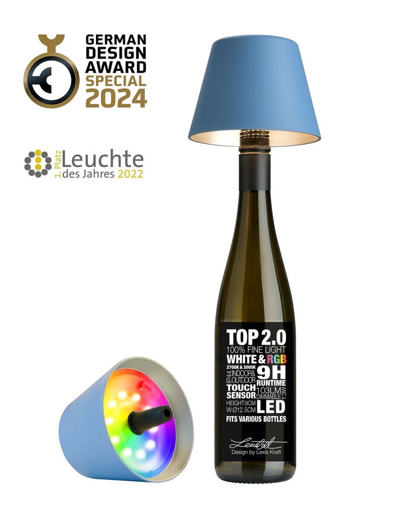 Sompex Top 2.0 Bottle Table Lamp Matte Finish | Stylish Rechargeable LED Lamp | Modern, Wireless & Portable Design | Perfect for Indoor & Outdoor | Adjustable light settings | 12.5x11 cm - Blue - Image 1